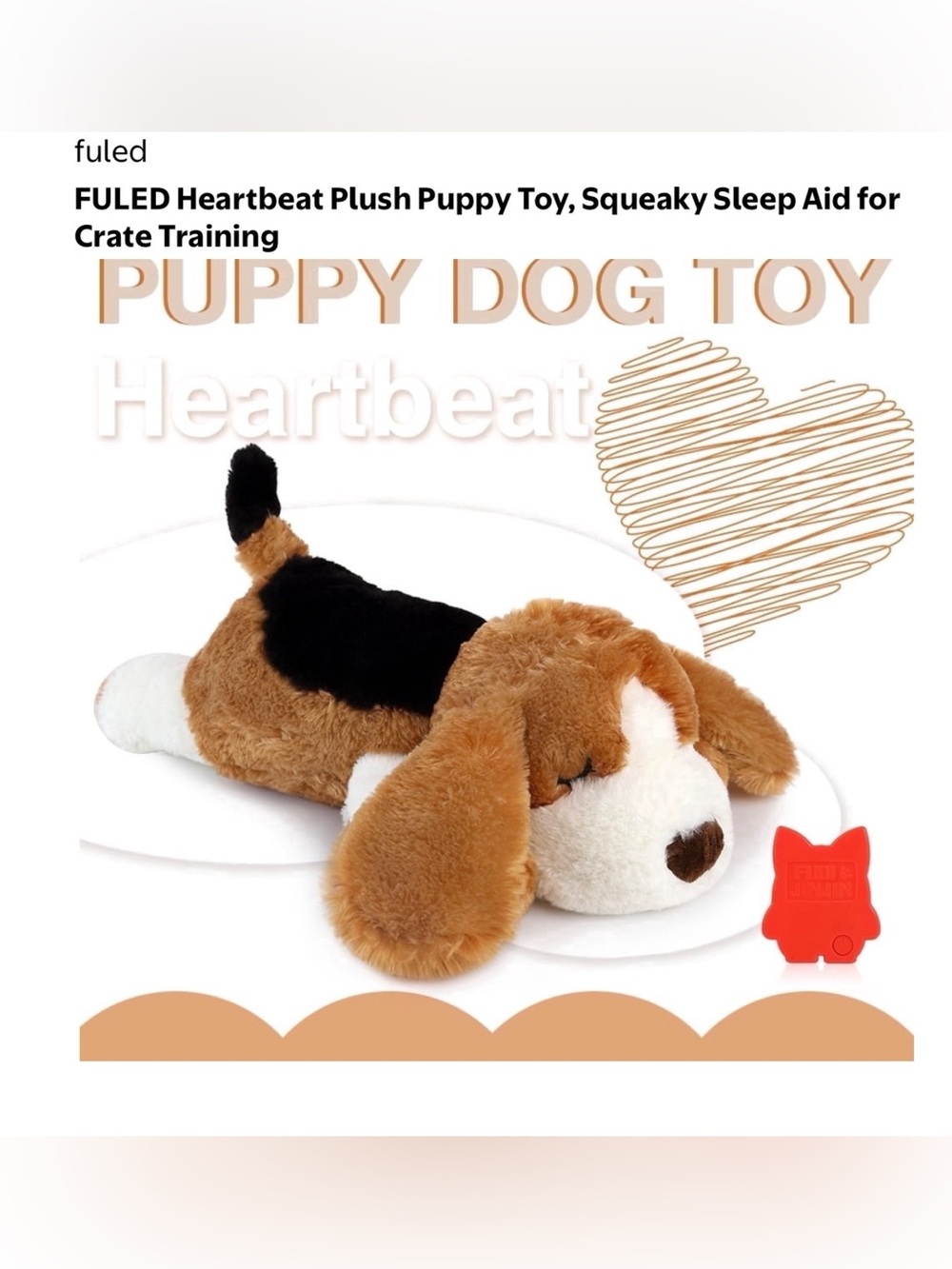 6/$20 Heartbeat Plush Puppy Dog Toy - Brown/Black/White - Calming Squeak